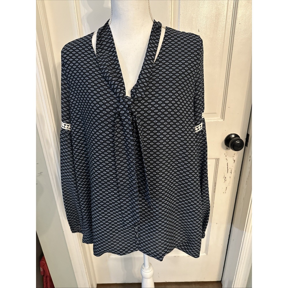 IXIAH Long Sleeve Blouse Detachable neck Tie diamond Graphic Print Size 6 Boho